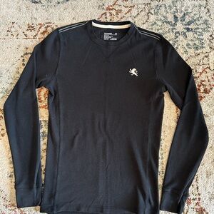Mens Express Black Long Sleeve Waffle Shirt with Lion Emblem